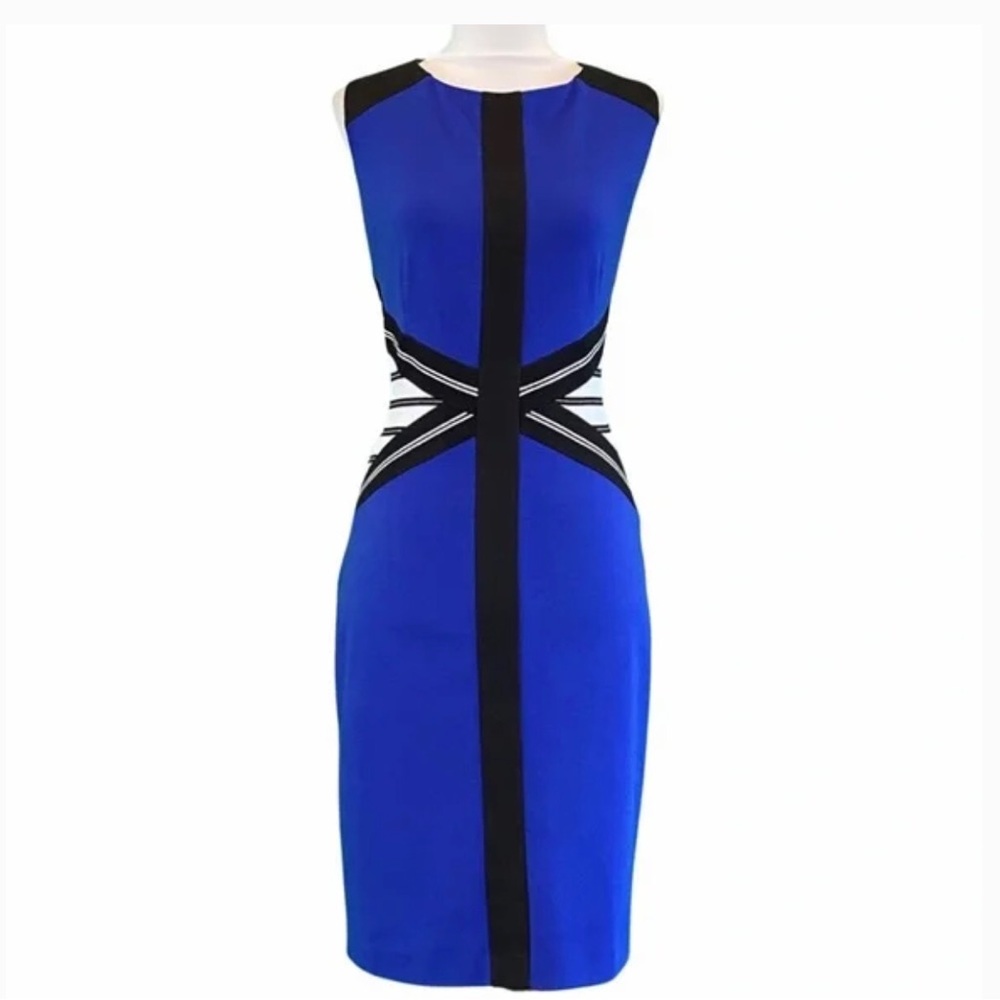 EUC Ivanka Trump Royal Blue/Black Colorblock Sleeveless Sheath Dress